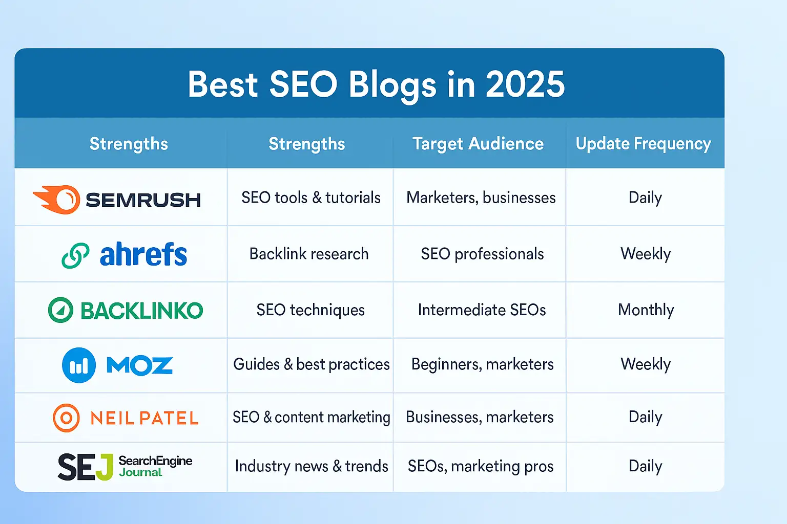 Comparison of top SEO blogs for mastering SEO