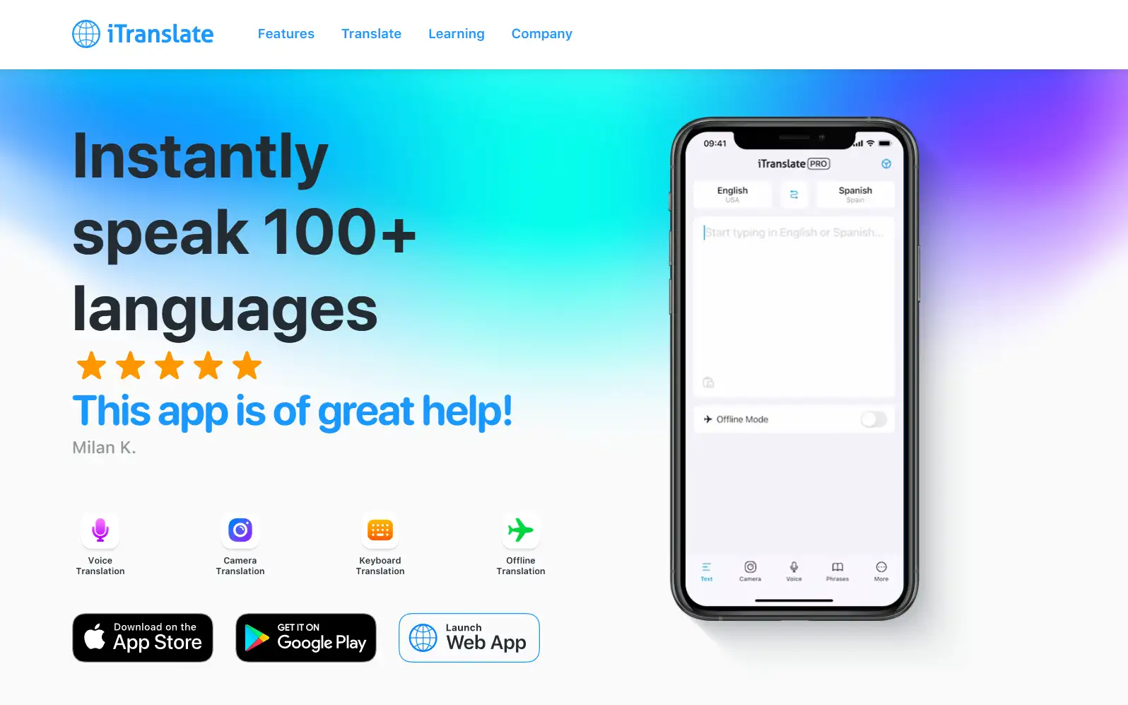 iTranslate Translator's homepage