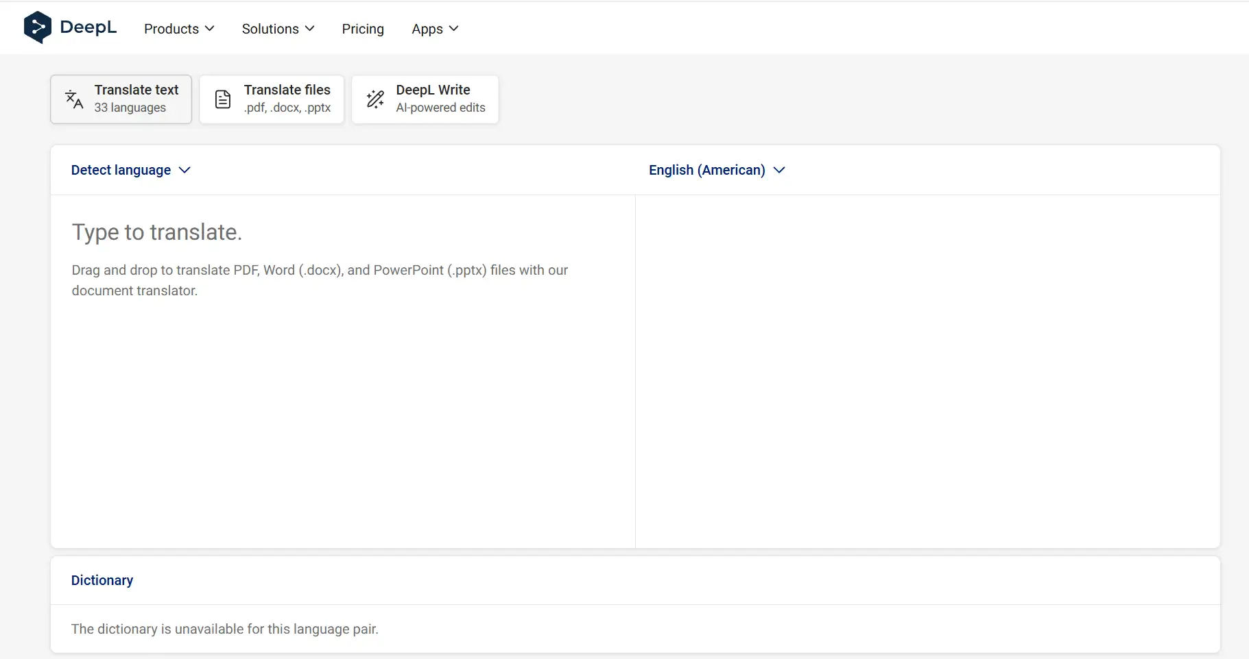 DeepL Translate's homepage