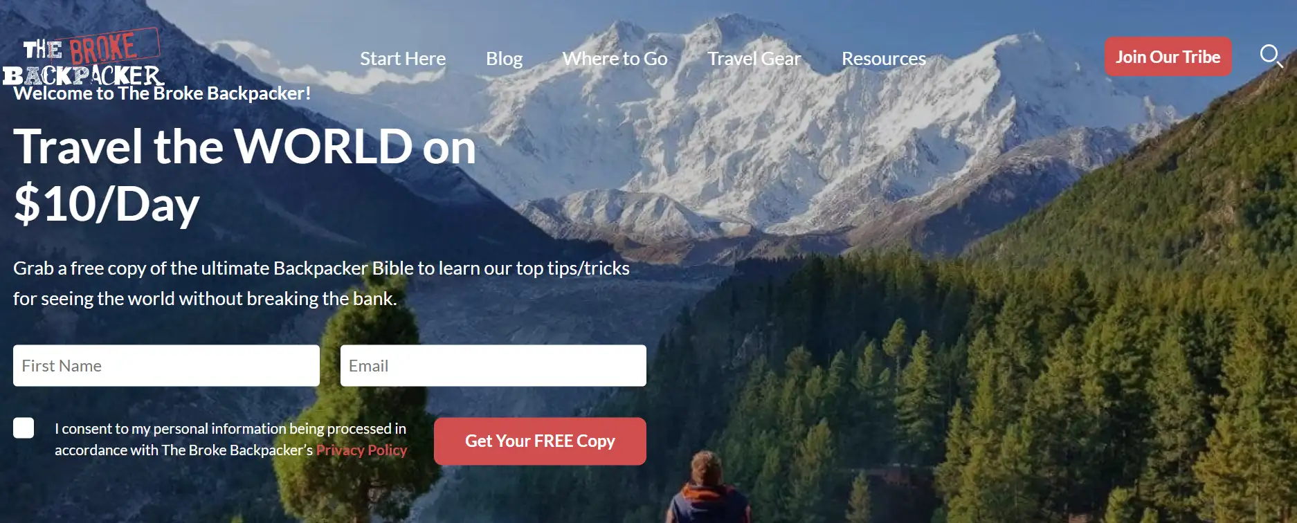 The homepage of The Broke Backpacker travel blog website