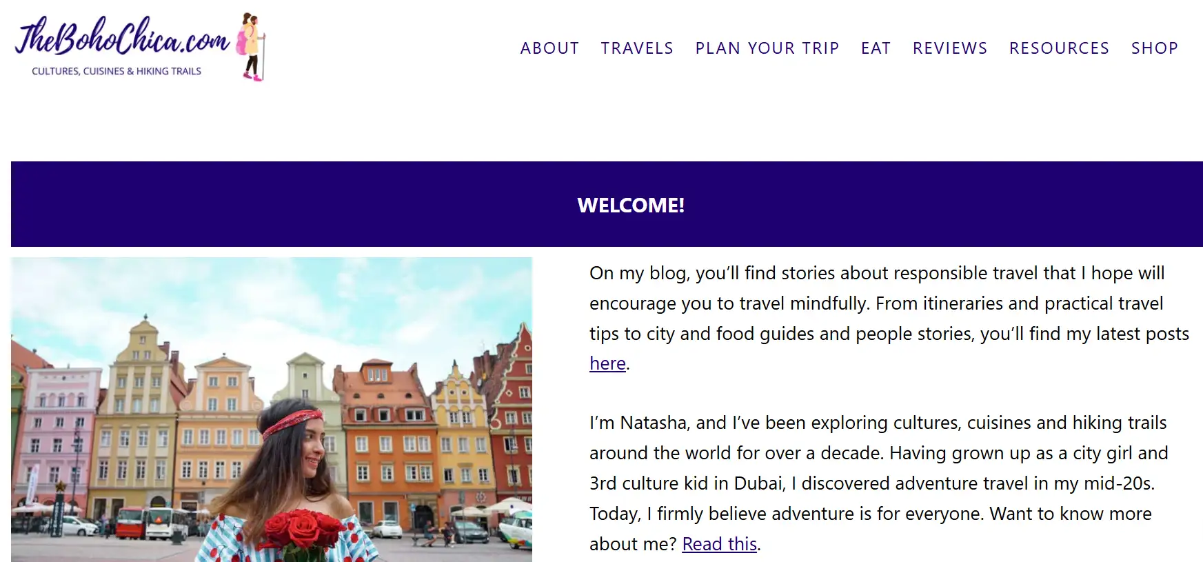 The homepage of The Boho Chica travel blog website