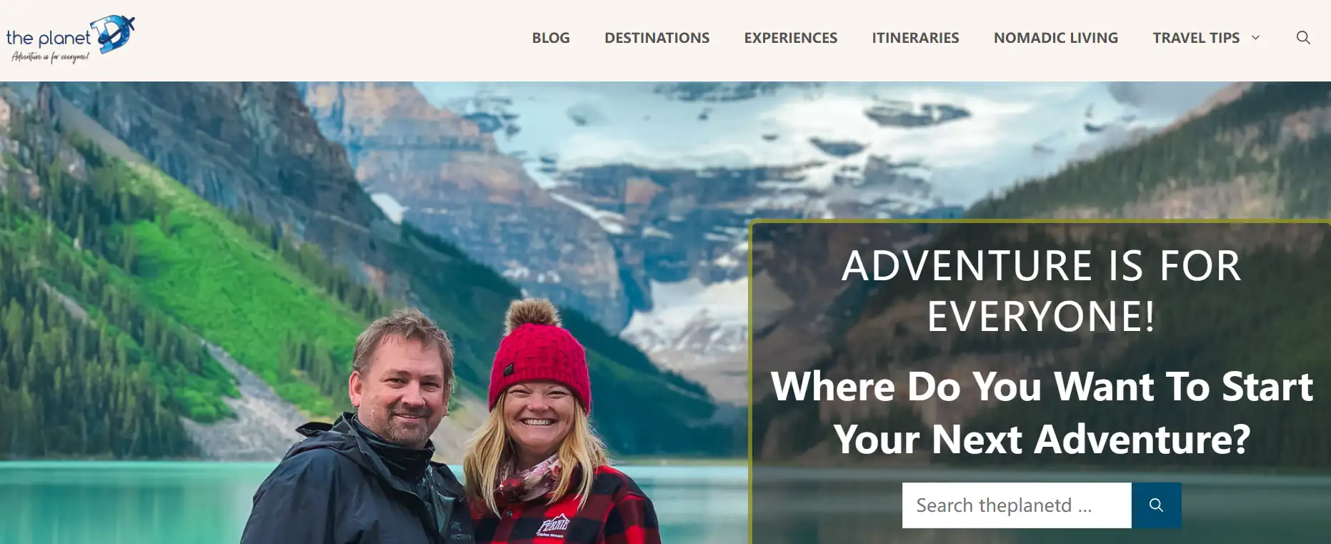 The homepage of The Planet D travel blog website
