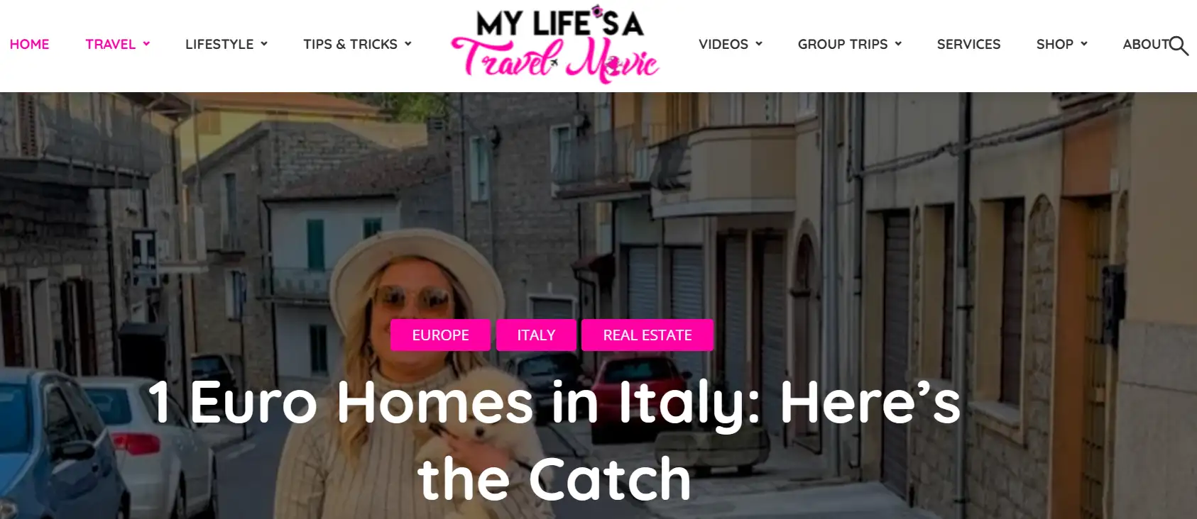 The homepage of the My Life's a Movie travel blog website