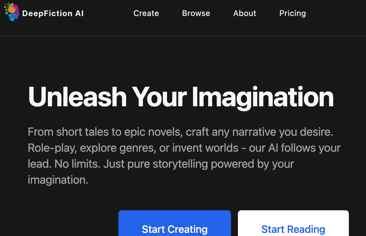 deepfiction ai homepage