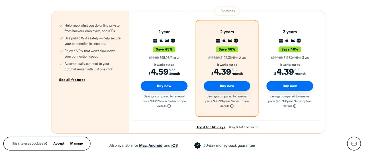avast secureLine vpn cost plan
