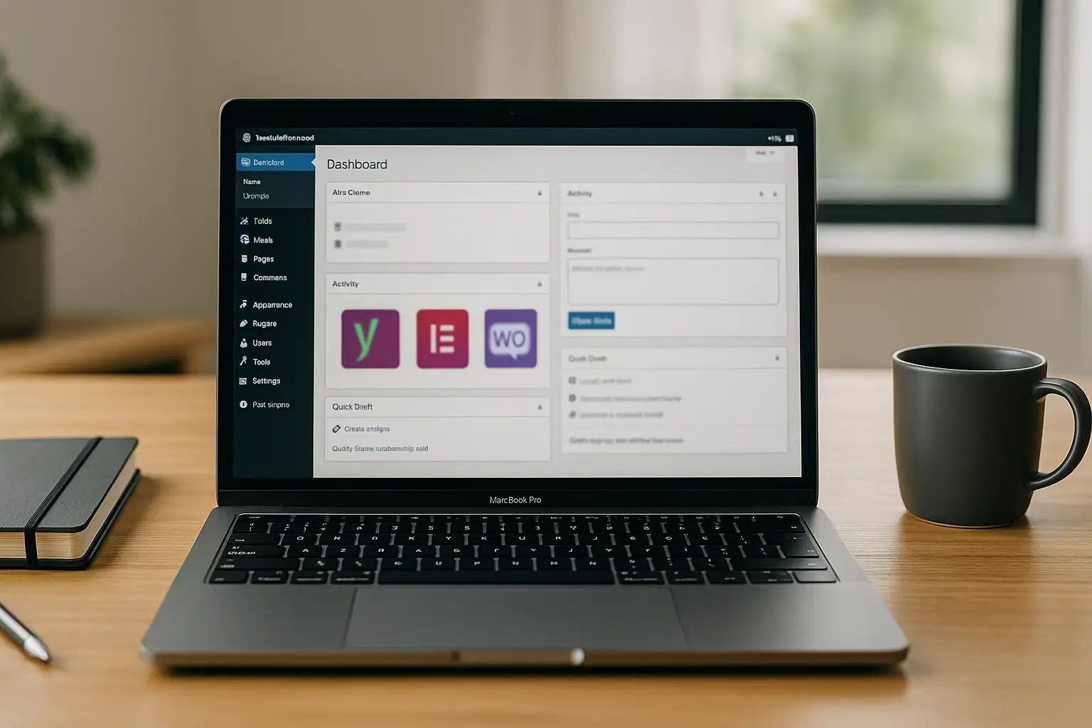 The WordPress admin dashboard shows the powerful plugin ecosystem that offers unmatched control for a business website
