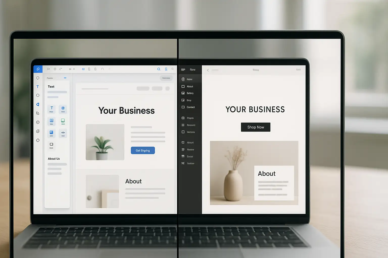 A comparison of the Wix and Squarespace website builder drag-and-drop editors, highlighting tools for a small business A comparison of the Wix and Squarespace website builder drag-and-drop editors, highlighting tools for a small business