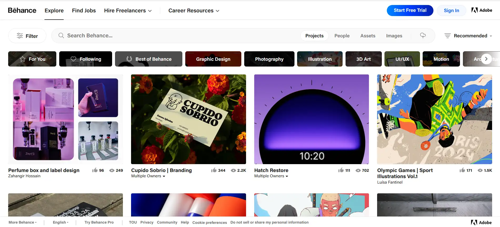 Homepage of Behance
