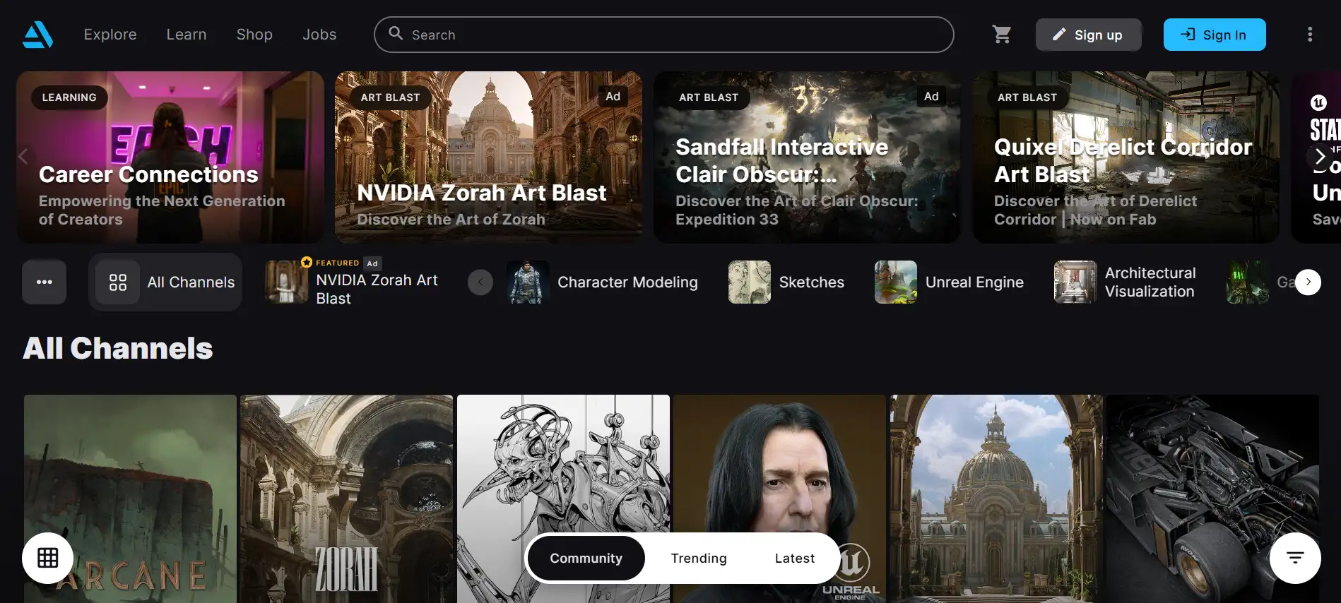 Homepage of ArtStation