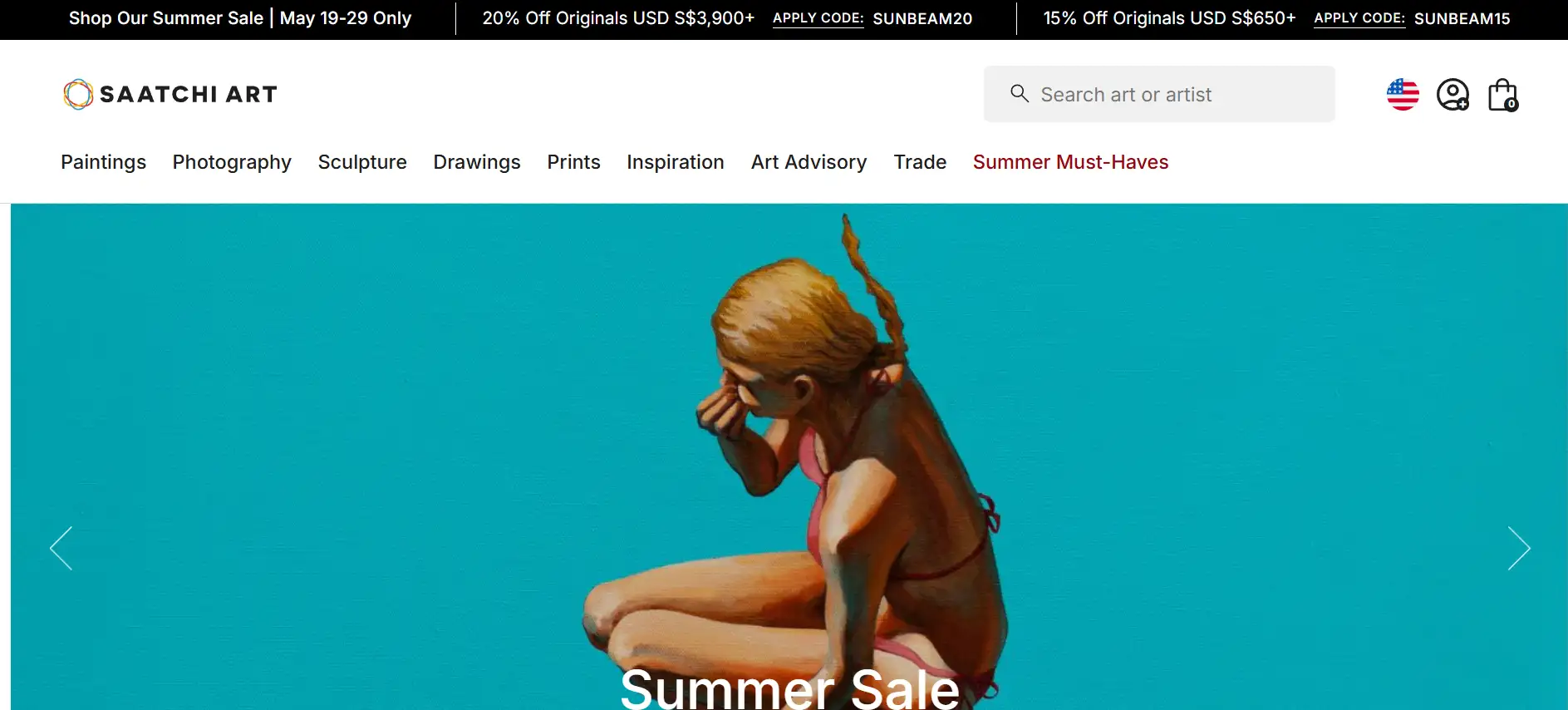 Homepage of Saatchi Art