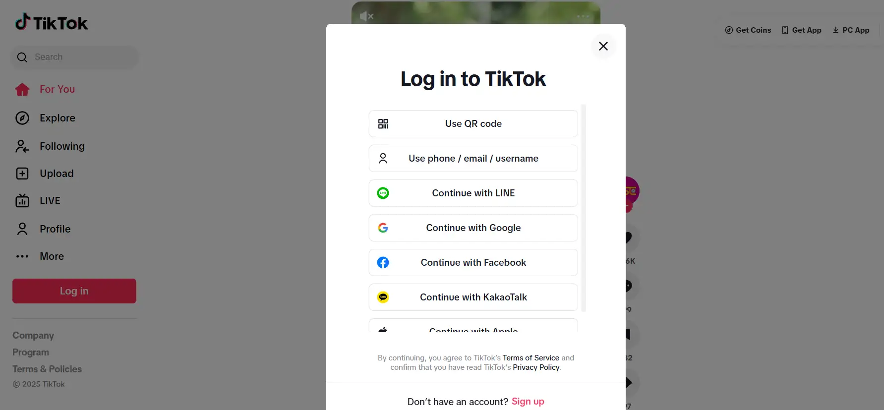 relogin the tiktok webpage