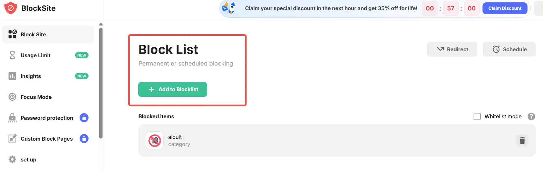 block facebook-related websites on block list