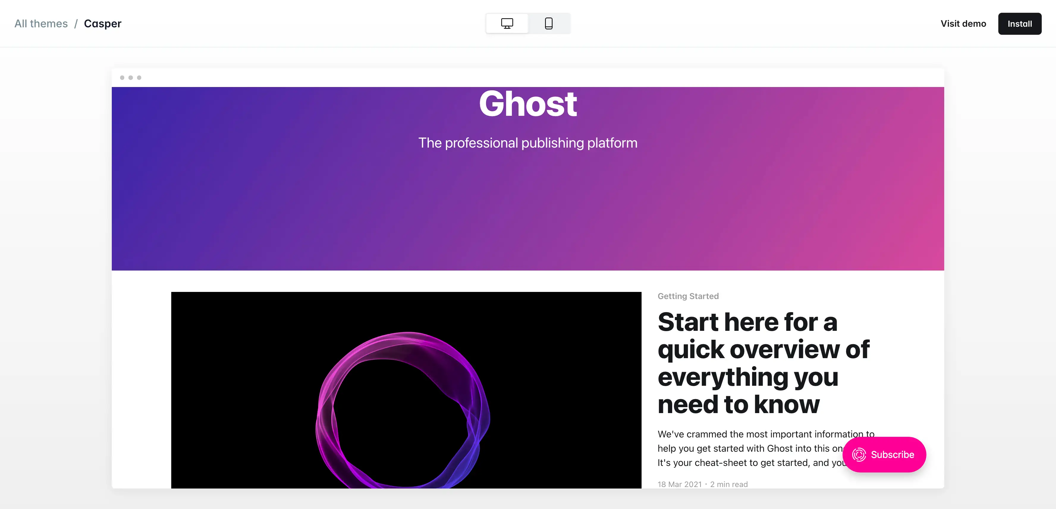 ghost casper minimalism template
