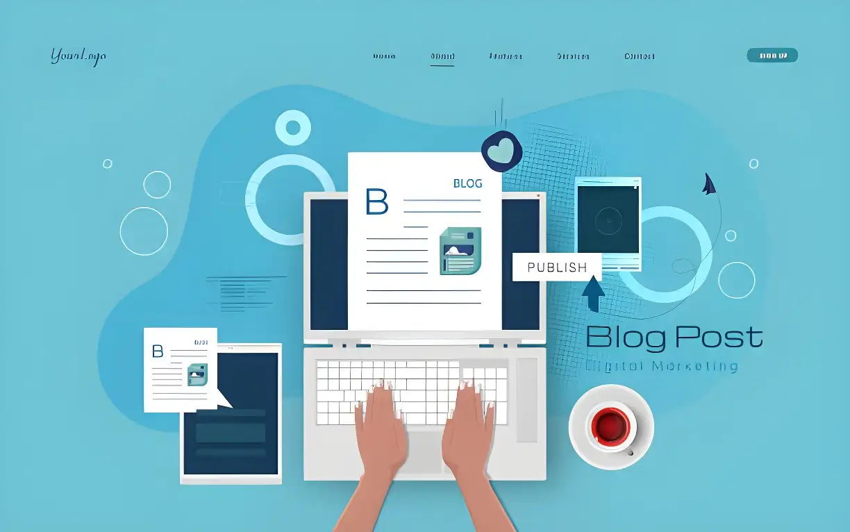 a pair of hands using a keyboard to generate a blog page