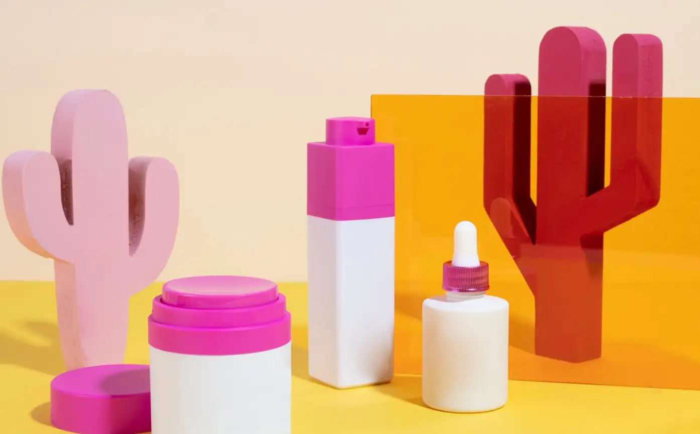 Pink and white cosmetic products