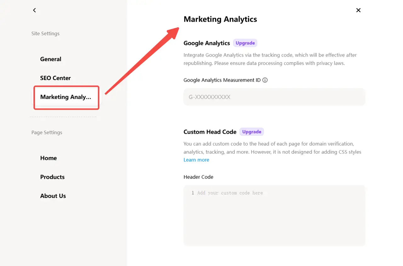adds a feature of connecting to google analytics on website