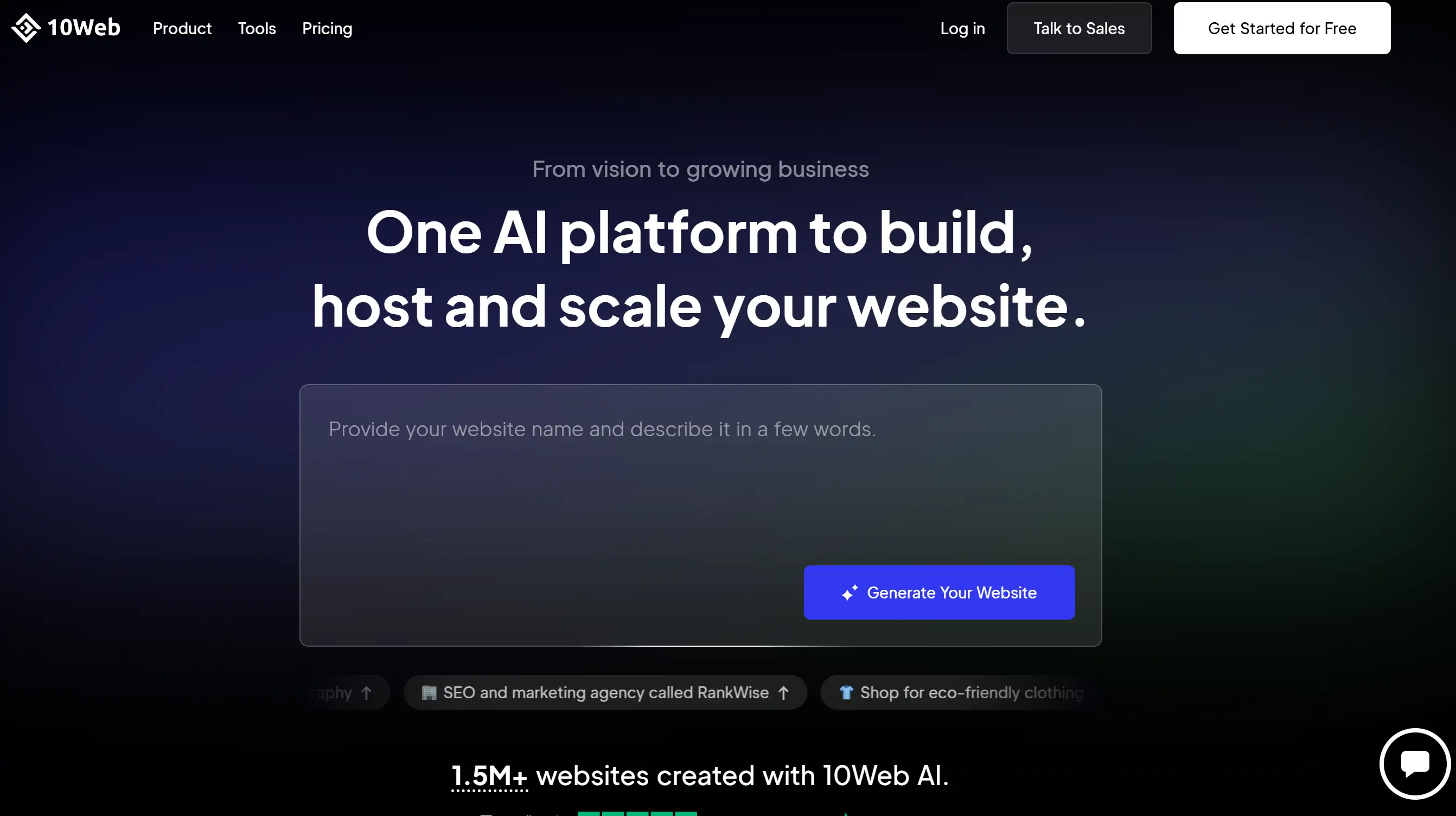 10Web's homepage