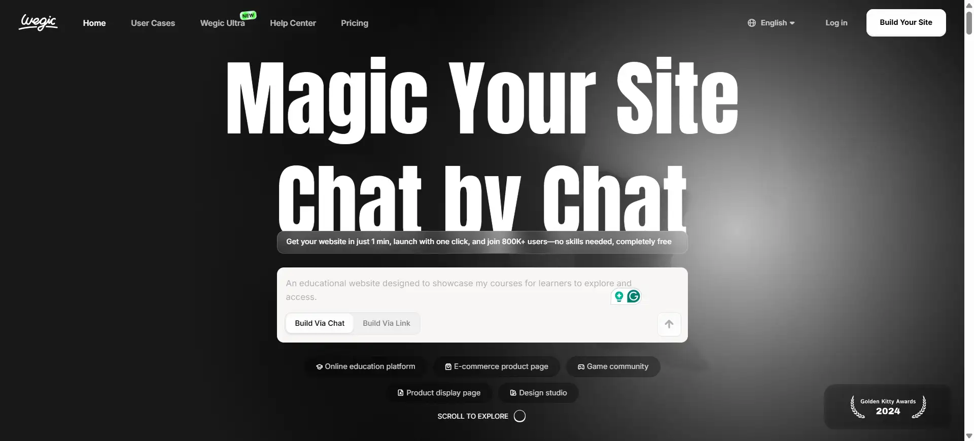 wegic's landing page wegic's landing page