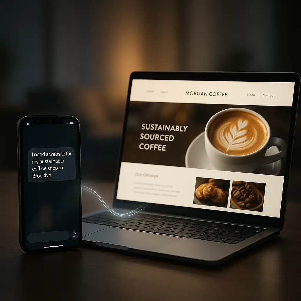 An illustration demonstrating the process of AI website creation from a simple text prompt. An illustration demonstrating the process of AI website creation from a simple text prompt.