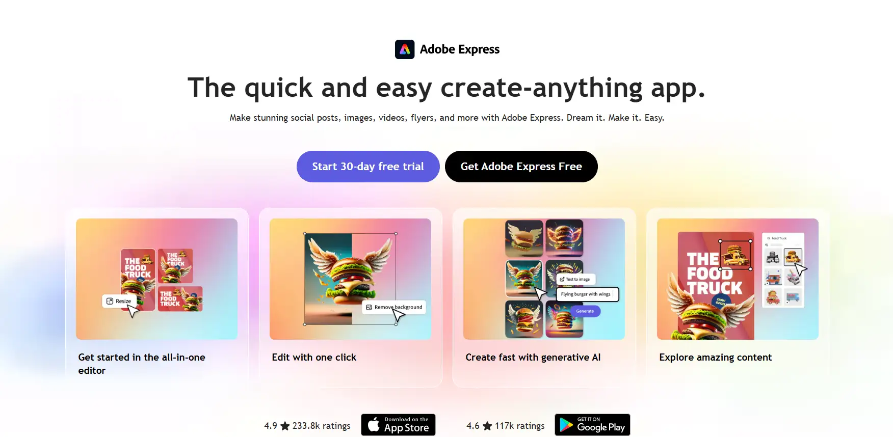Adobe Express homepage
