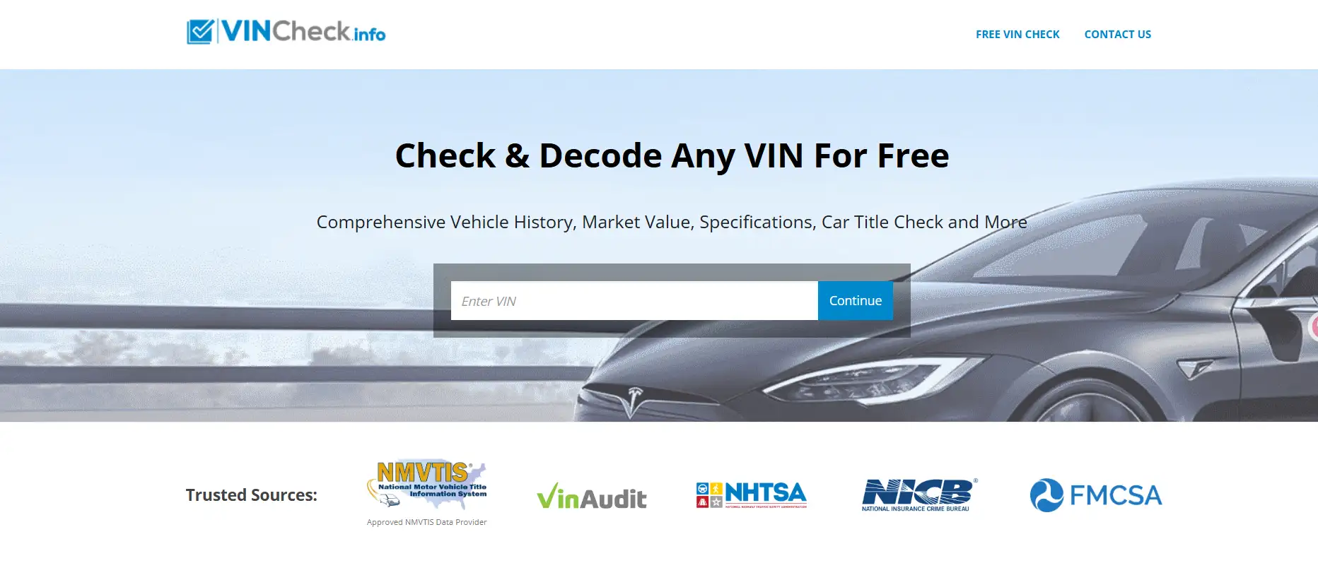 VINCheck homepage