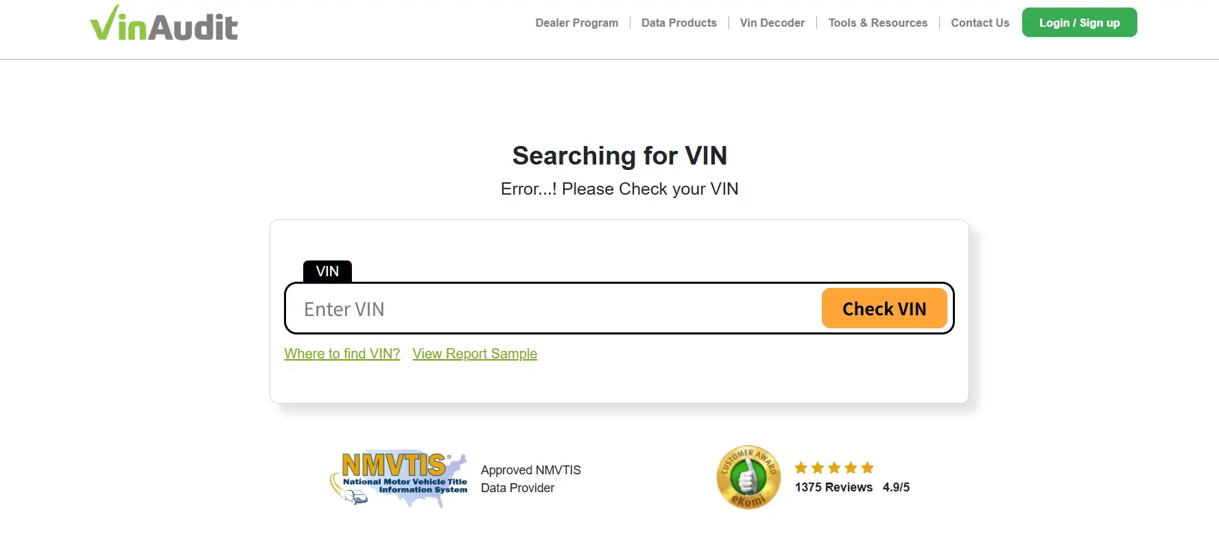 VinAudit homepage