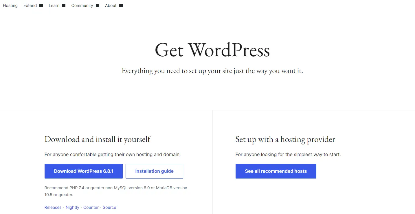 WordPress homepage