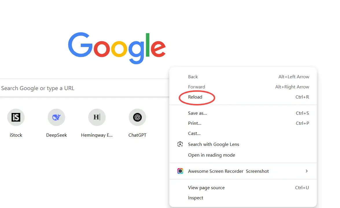 refresh the page on google