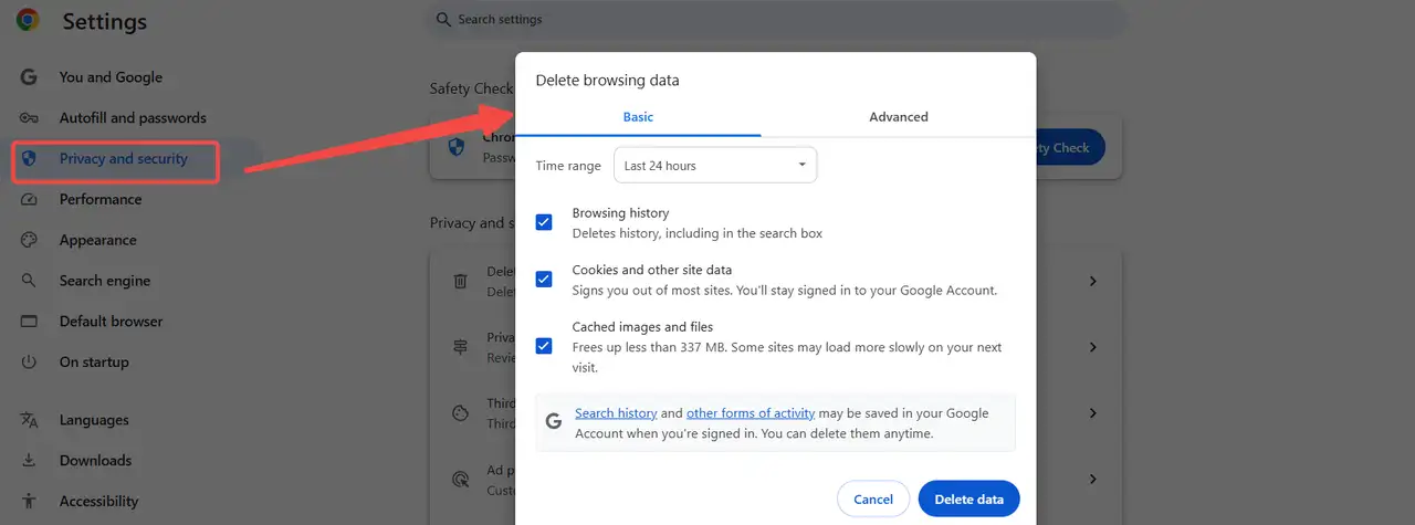 emptying your browser’s cache