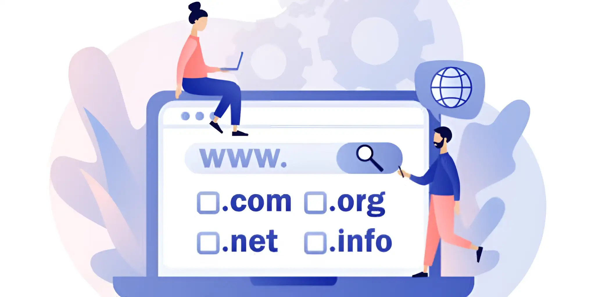 man and woman searching for domain extensions