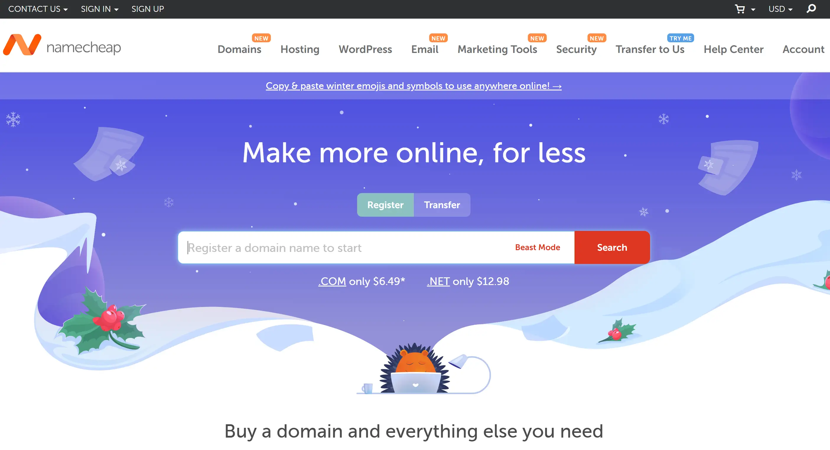 namecheap's homepage