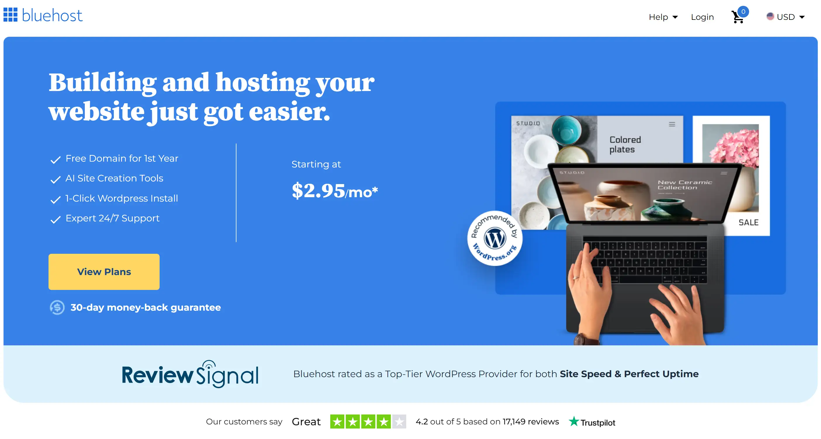 bluehost's homepage