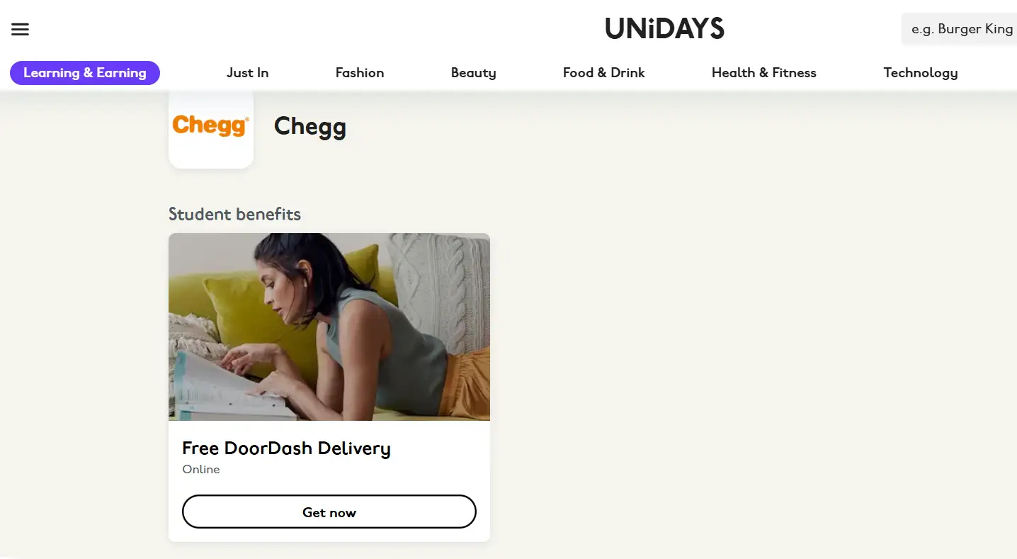 a Chegg offer available on the UNiDAYS platform