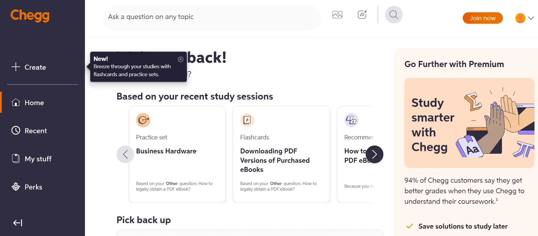 Chegg's homepage