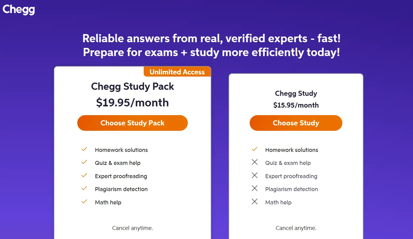 Chegg Study Pack and Chegg Study