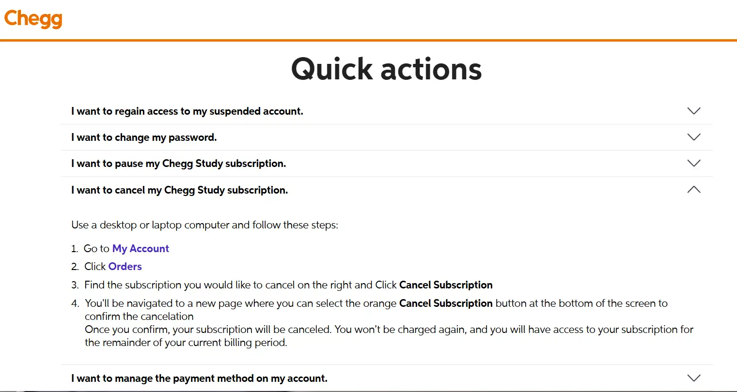 Quick action guide on Chegg