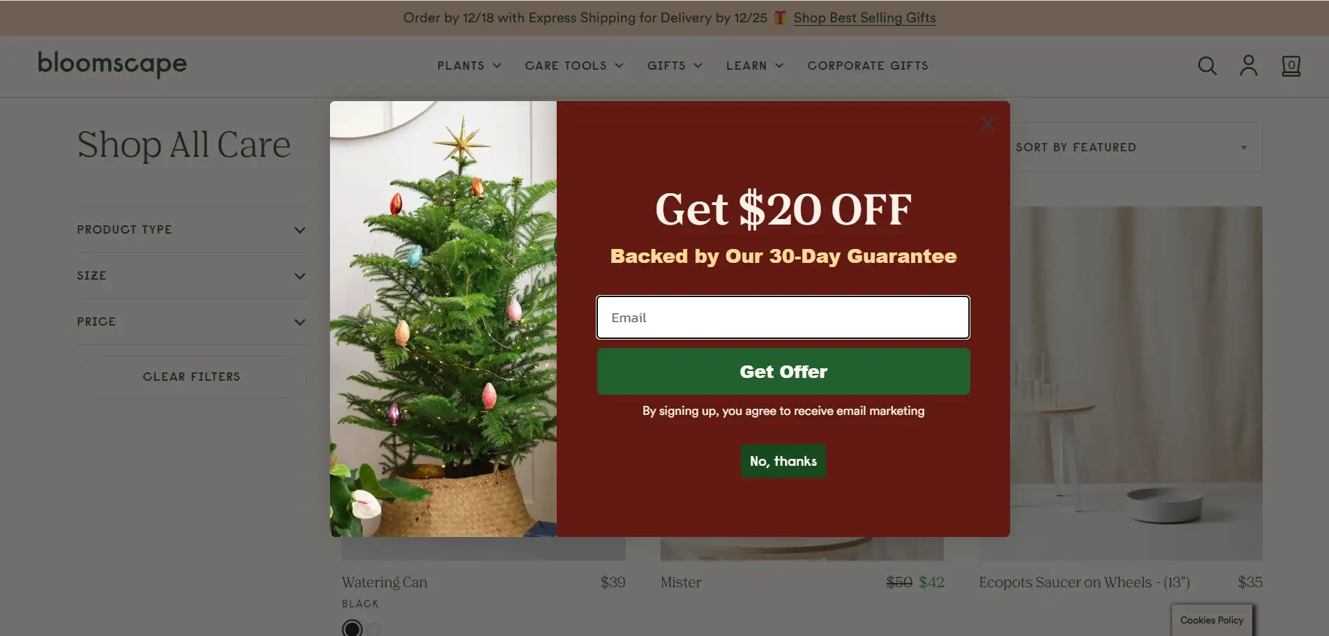 A pop-up window appears with Christmas promotions A pop-up window appears with Christmas promotions