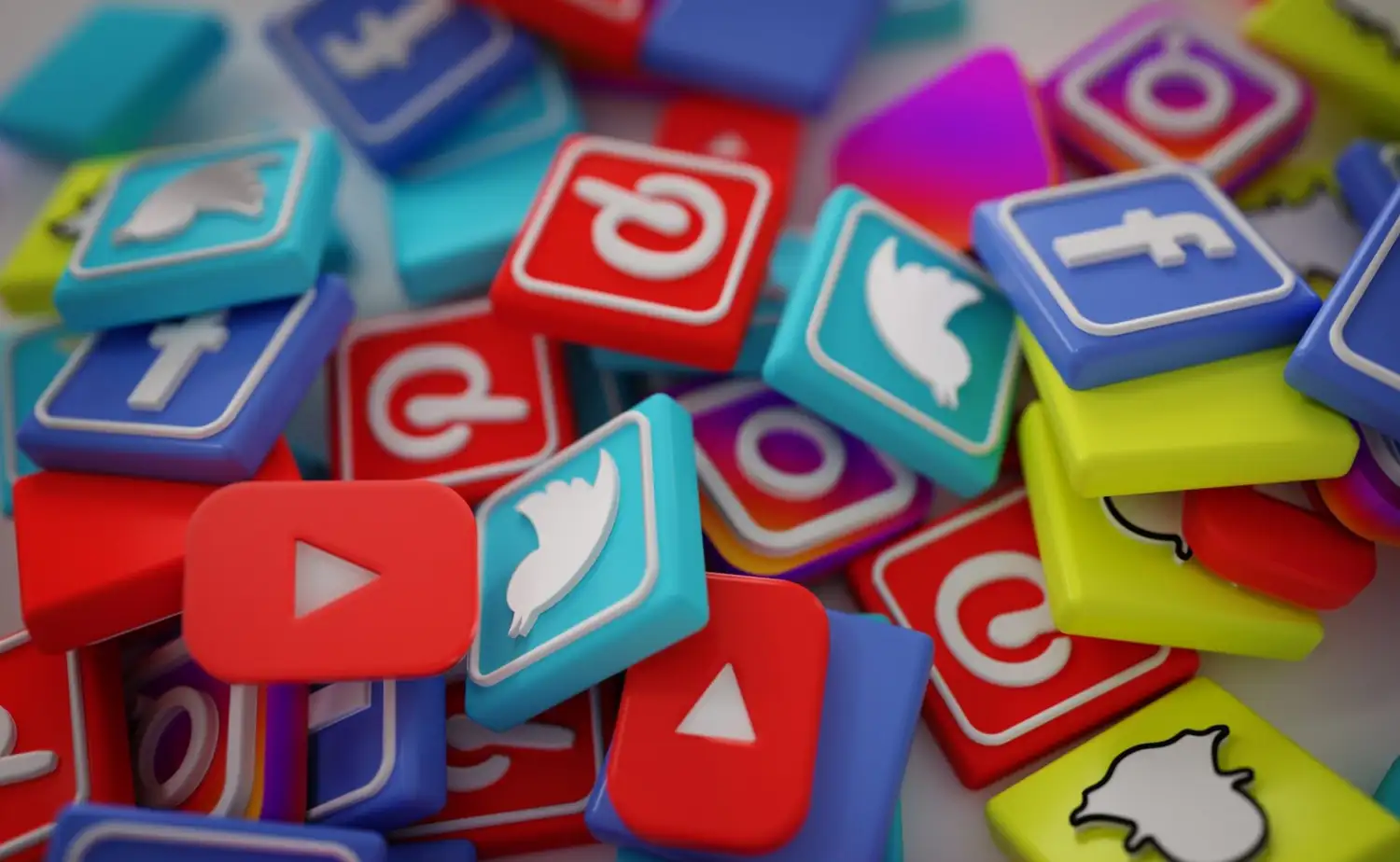 A pile of 3D popular social media logos