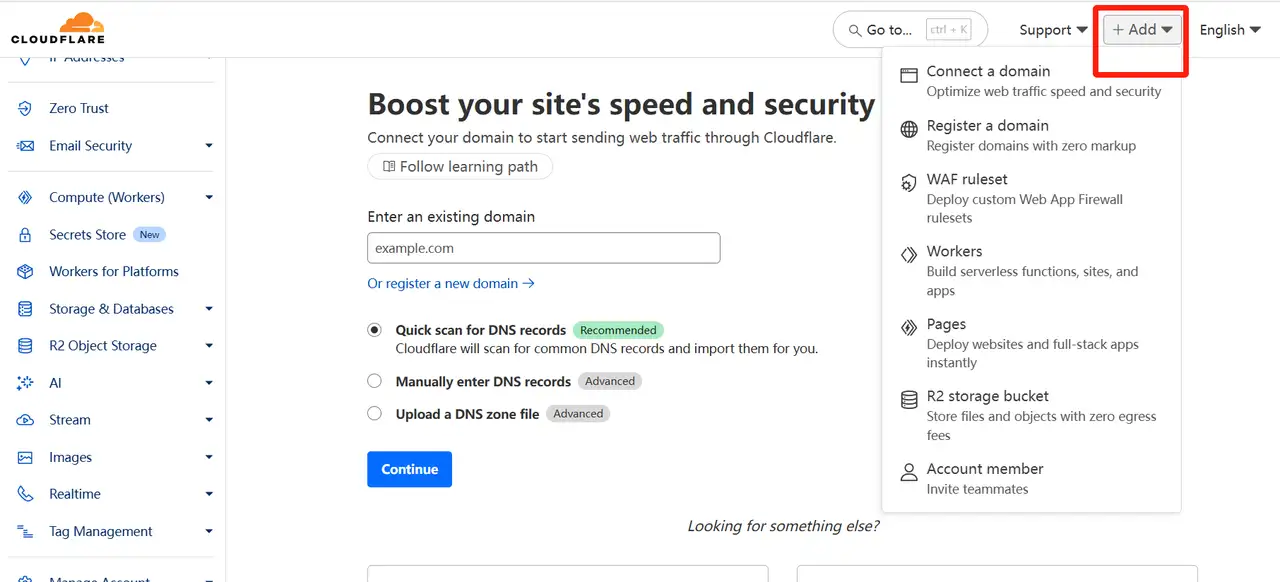 add your website on cloudflare