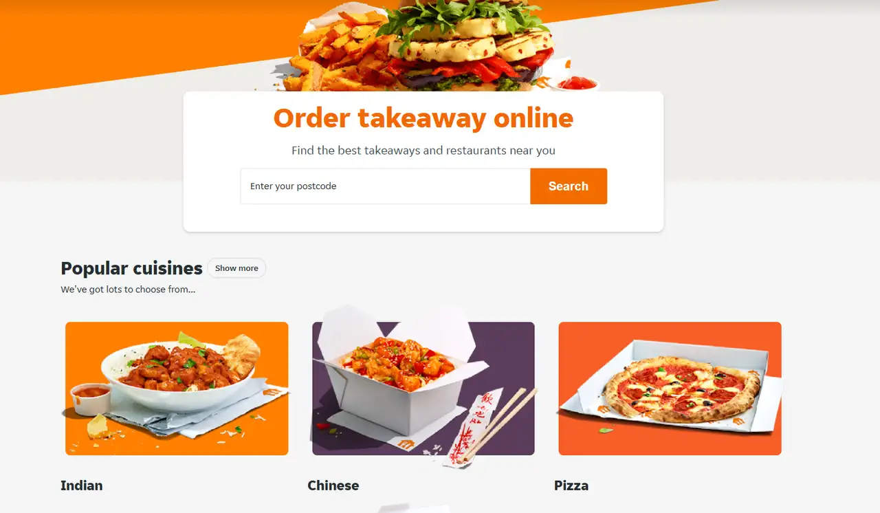 just eat’s landing page