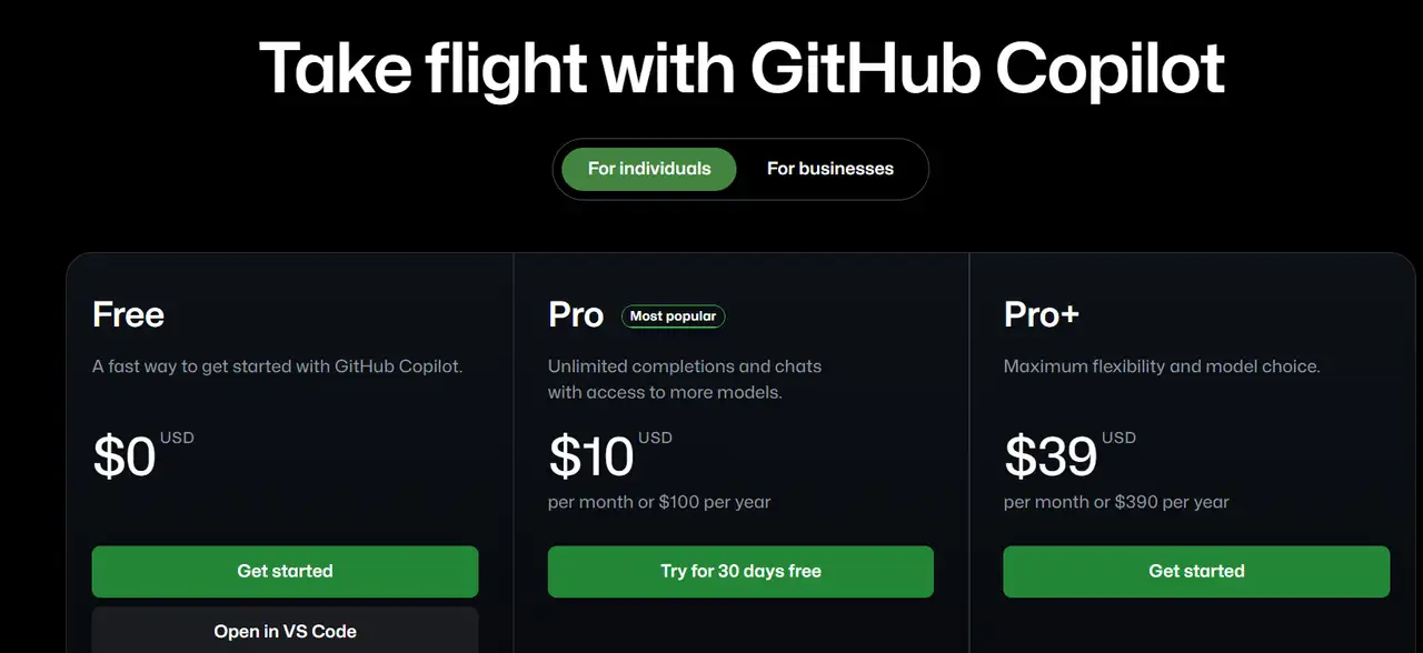 different price plans at copilot
