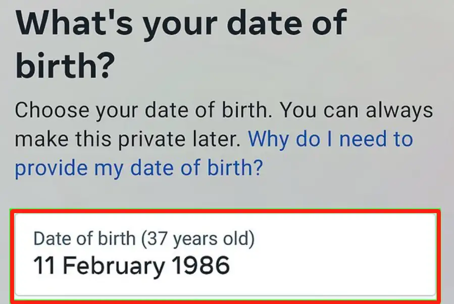Fill in your date of birth and click "Next"