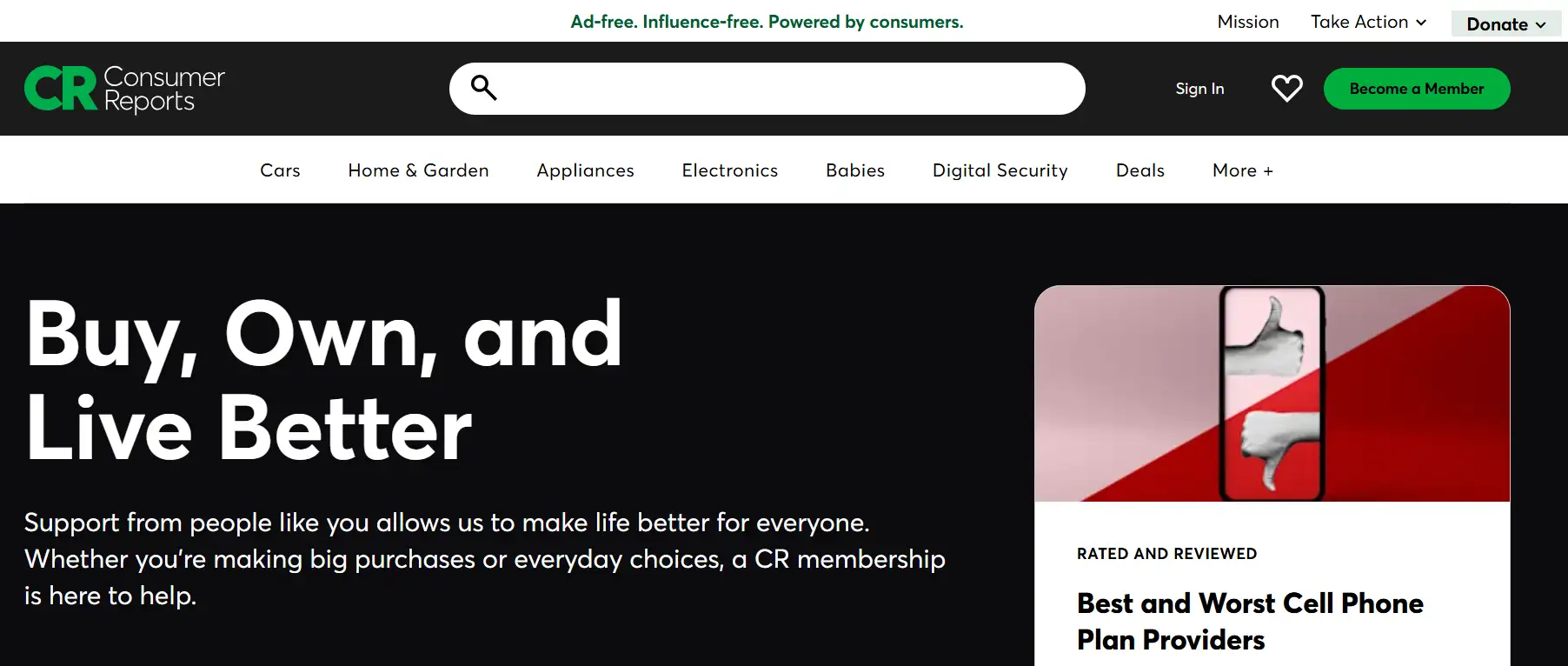 Consumer Reports's homepage