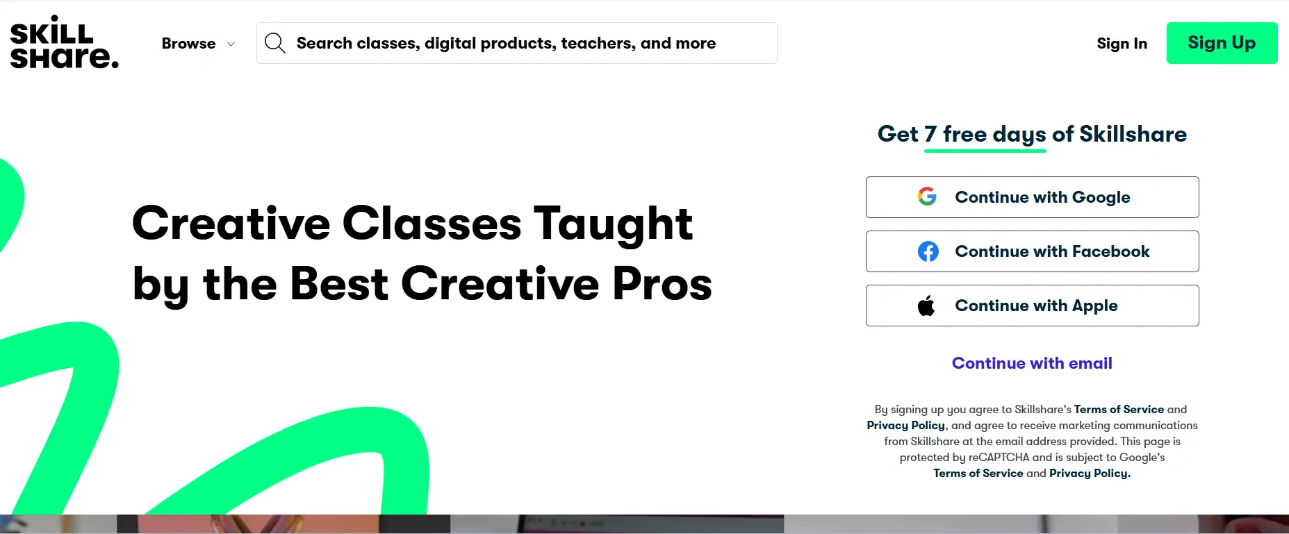 Skillshare's homepage Skillshare's homepage