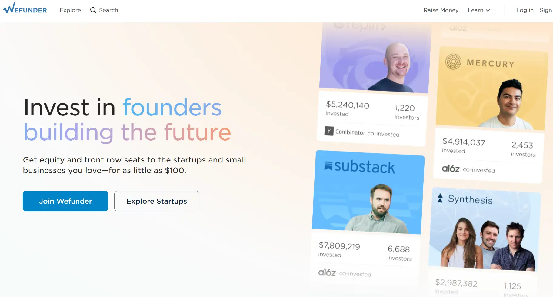 WeFunder's homepage WeFunder's homepage