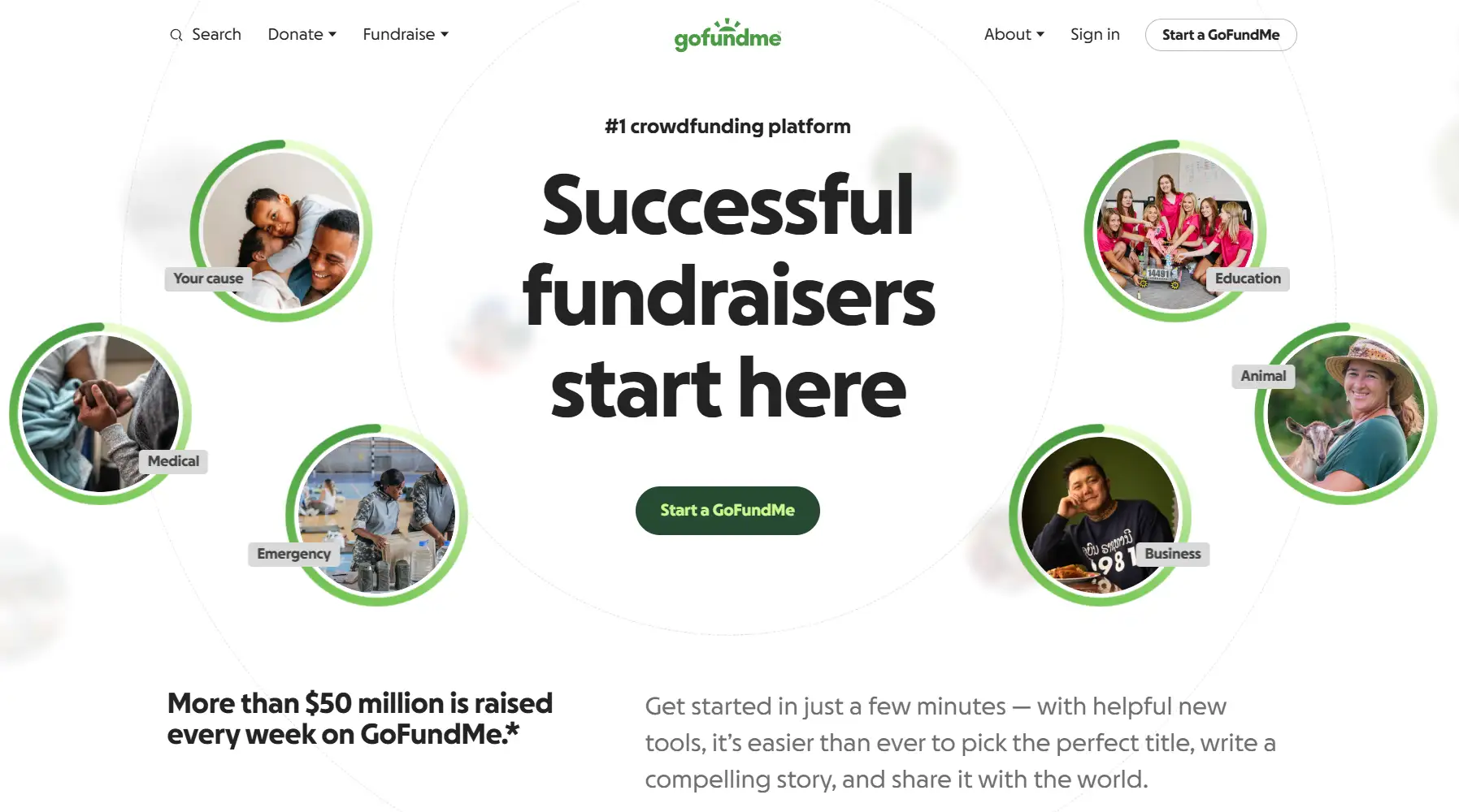GoFundMe's homepage GoFundMe's homepage