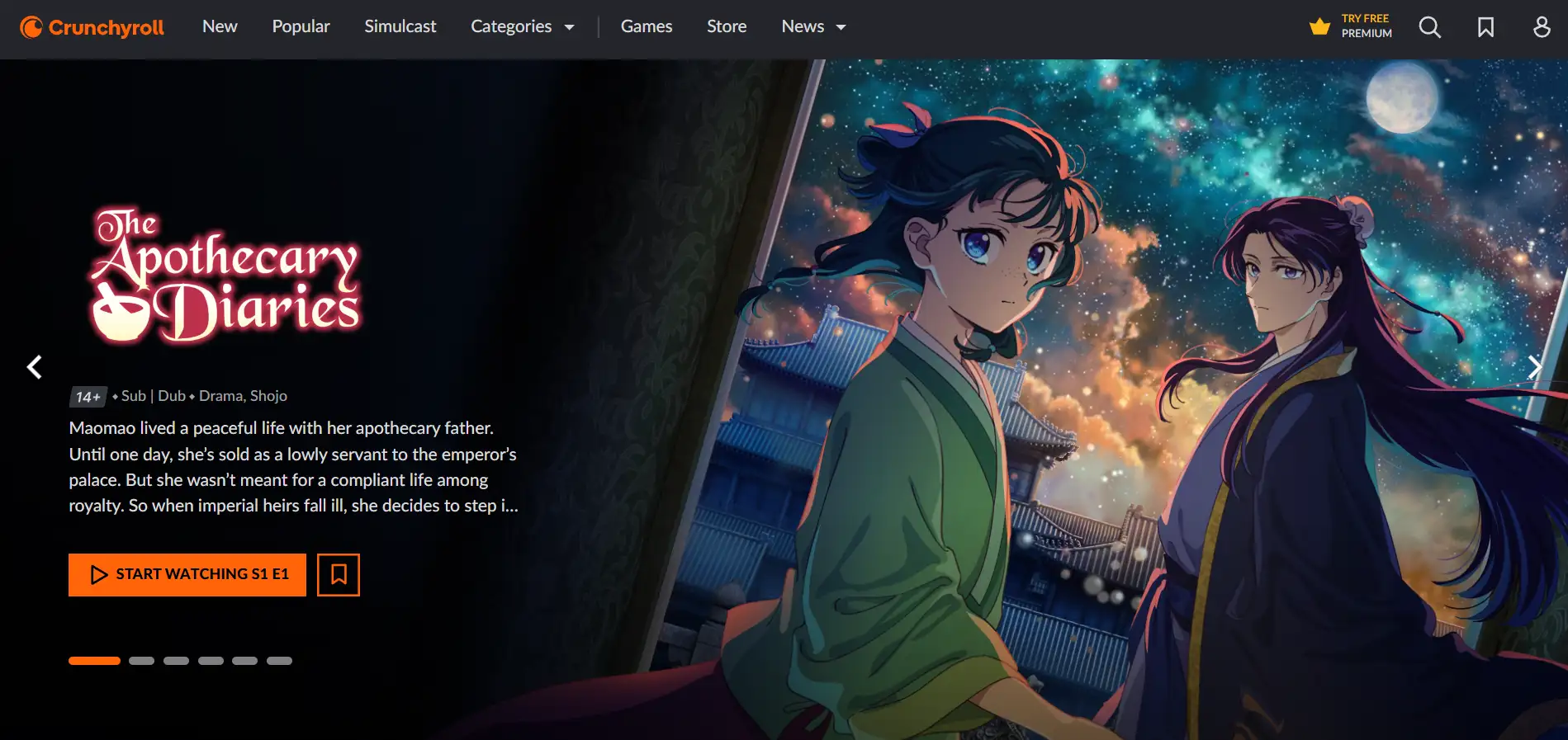 Homepage of Crunchyroll Homepage of Crunchyroll
