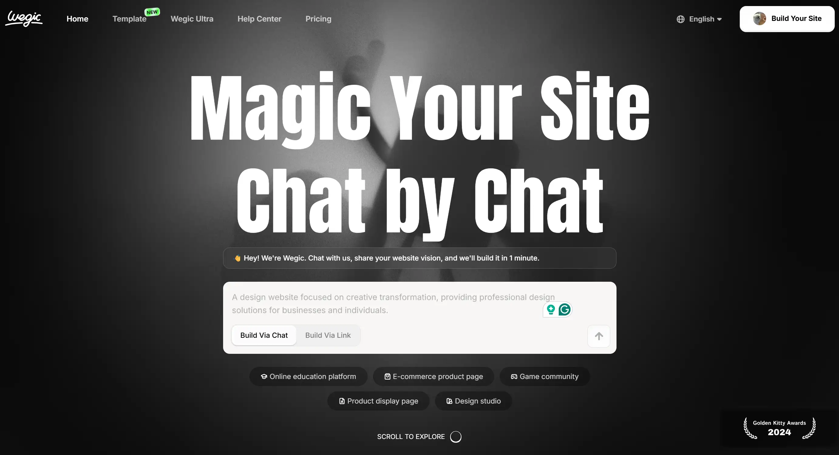 Homepage of Wegic AI website builder
