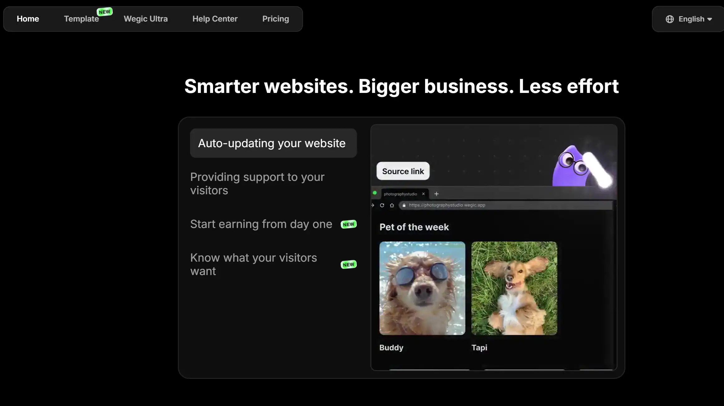 Homepage of Wegic AI, making smarter websites and bigger businesses Homepage of Wegic AI, making smarter websites and bigger businesses