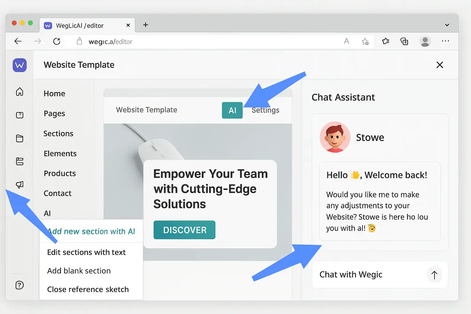 The user-friendly interface of Wegic.AI, an AI website builder that makes beginner friendly website creation a reality.